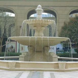 沈阳 黄金麻花岗岩异型加工——户外庭院石雕流水喷泉