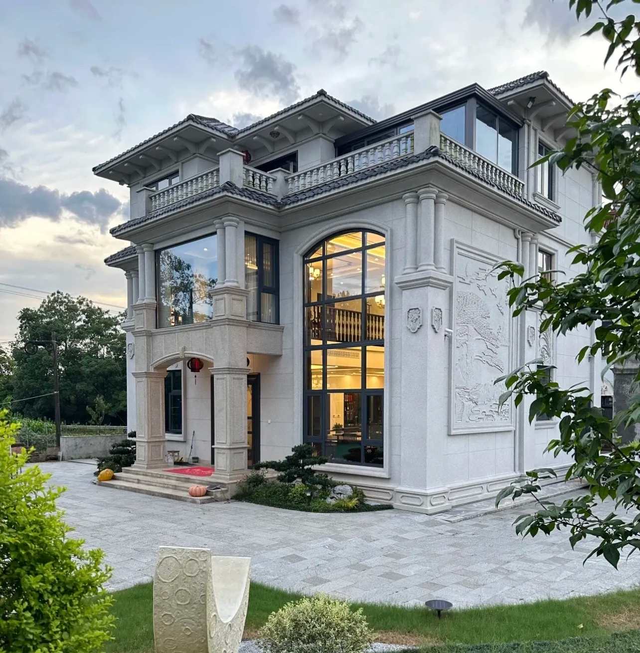 沈阳 白麻花岗岩私人别墅干挂石材豪华定制