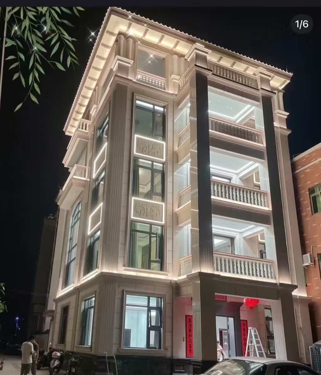 沈阳 芝麻白花岗岩别墅外墙夜间效果