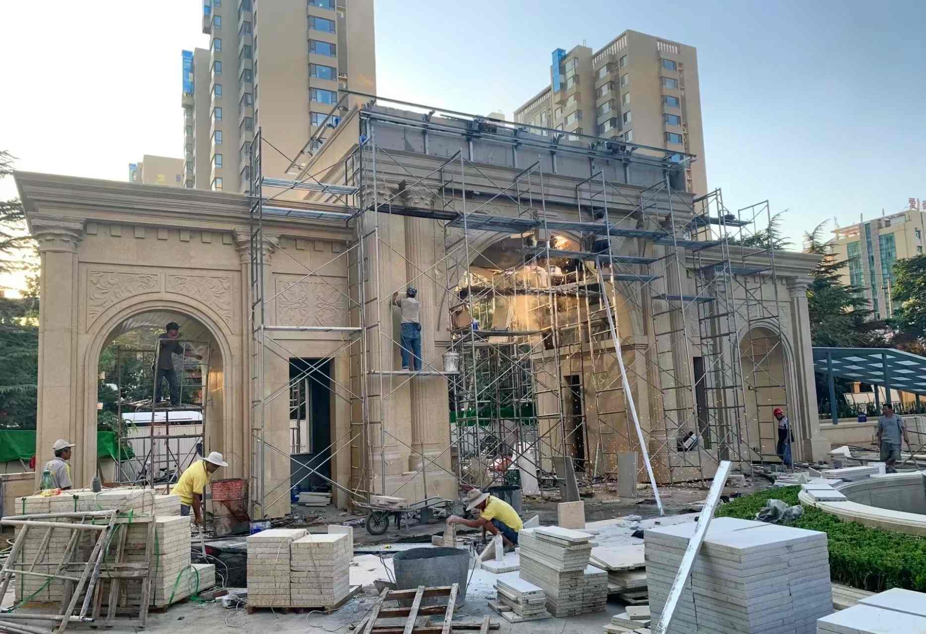 沈阳 黄金麻荔枝面花岗岩小区门楼外墙干挂