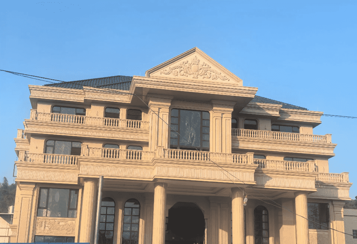 沈阳黄金麻别墅外墙干挂石材效果示例